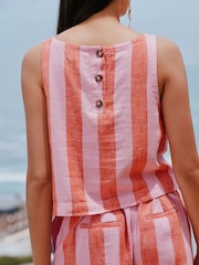 Rayas rosas/naranjas - Top recto en mezcla de lino - Imagen 3 de 7