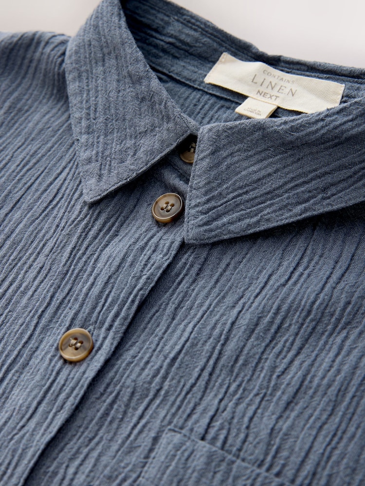 Slate Grey Textured Short Sleeve Shirt with Linen - Image 2 of 3