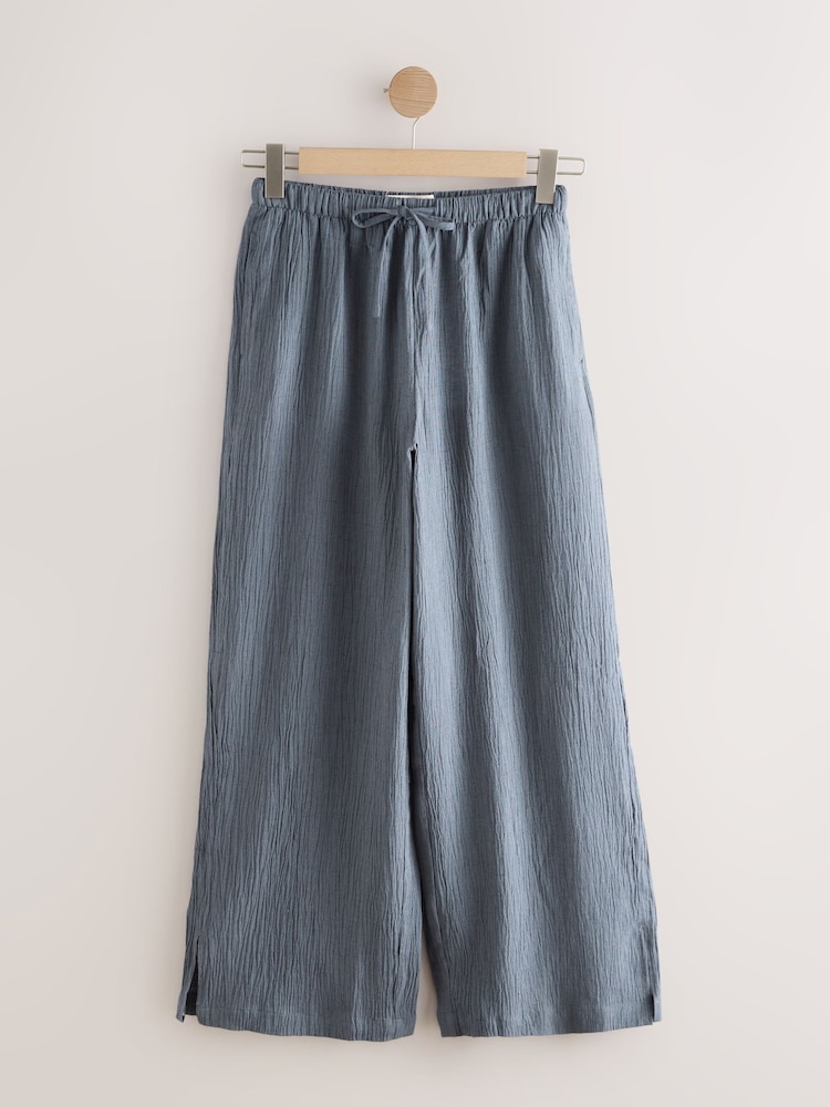 Slate Grey Textured Wide Leg Trousers with Linen - Image 1 of 3