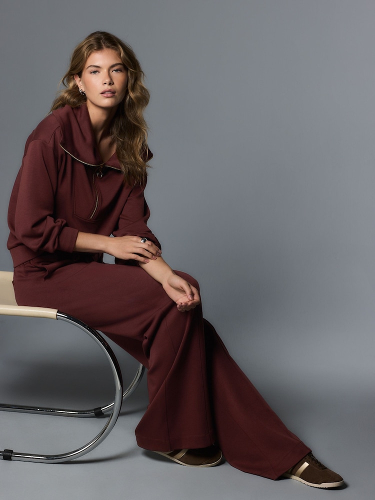 Burgundy Red Premium Wide Leg Jersey Joggers - Image 1 of 8 Burgundy Red Premium Wide Leg Jersey Joggers - Image 1 of 8