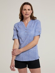 Mountain Warehouse Blue Womens Petra Printed 3/4 Sleeve 100% Cotton Shirt - Image 1 of 4