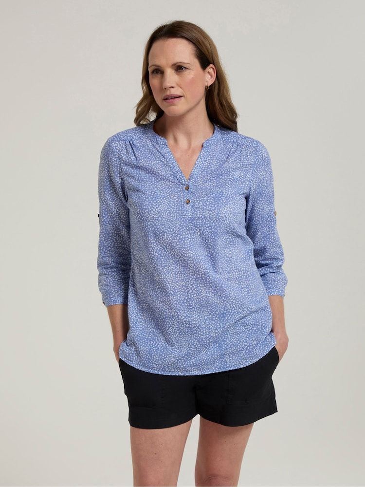 Mountain Warehouse Blue Womens Petra Printed 3/4 Sleeve 100% Cotton Shirt - Image 2 of 4