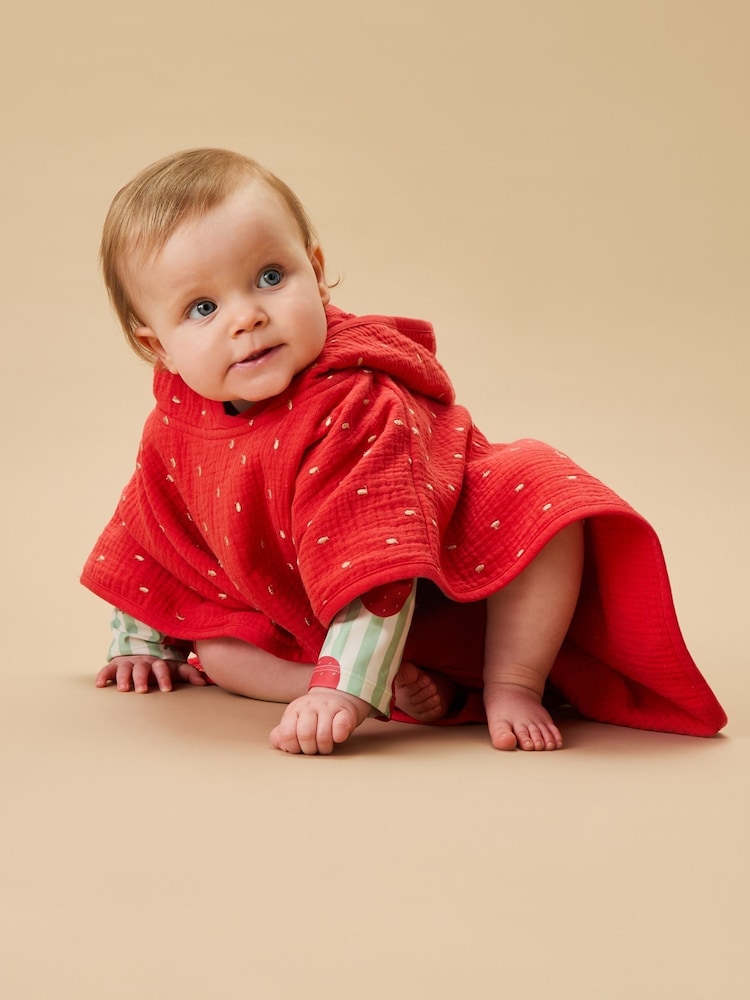 MORI Red Strawberry 100% Organic Cotton Beach Poncho - Image 2 of 5