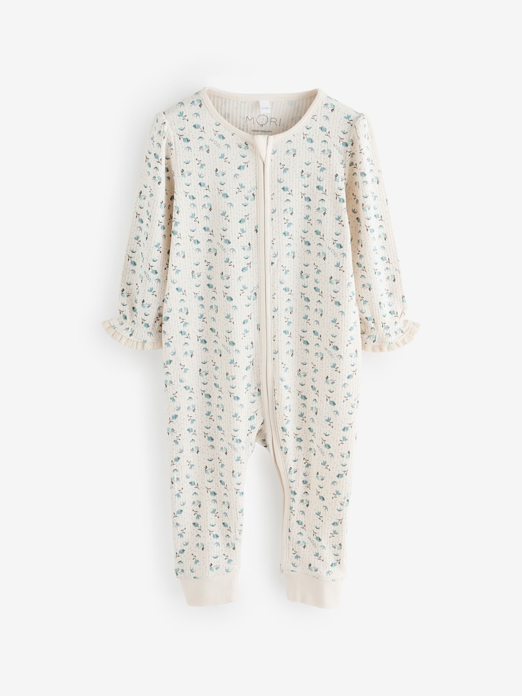 MORI Cotton Frilled 2 Way Zip-Up Sleepsuit - Image 1 of 1