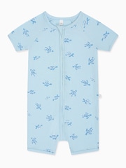 MORI Blue Turtles Ribbed Stretch 2 Way Zip Sleepsuit - Image 2 of 2