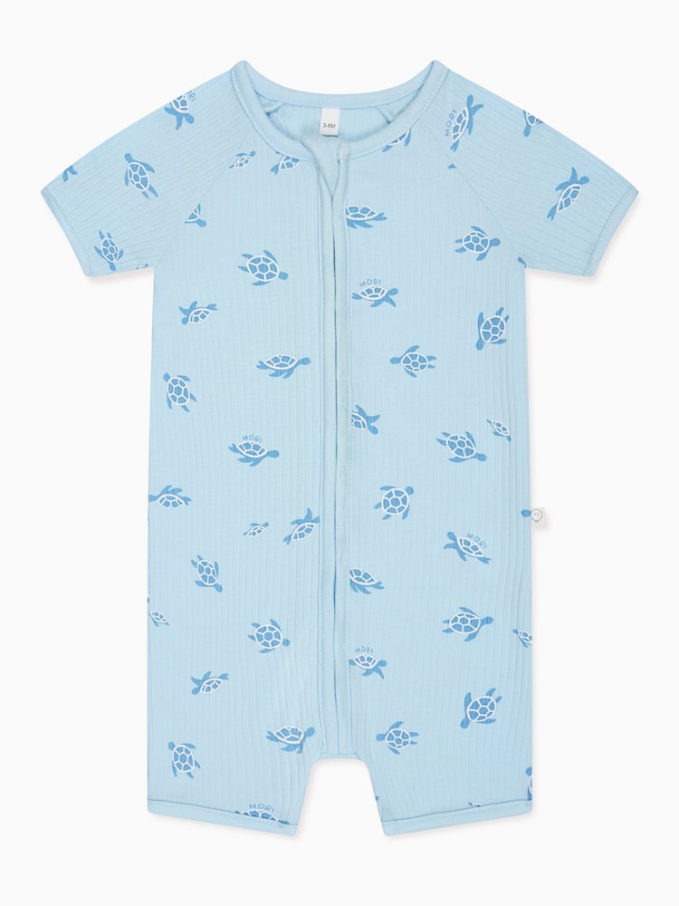 MORI Blue Turtles Ribbed Stretch 2 Way Zip Sleepsuit - Image 2 of 2
