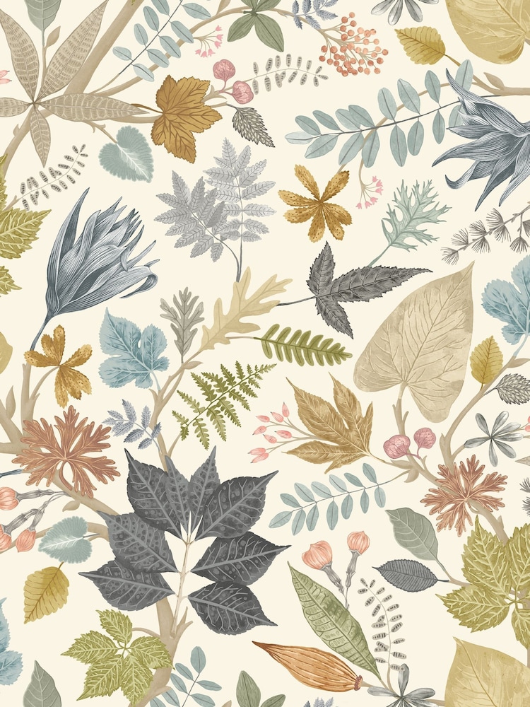 Ohpopsi Linen Fossil Lush Leaves Wallpaper Sample - Image 1 of 1