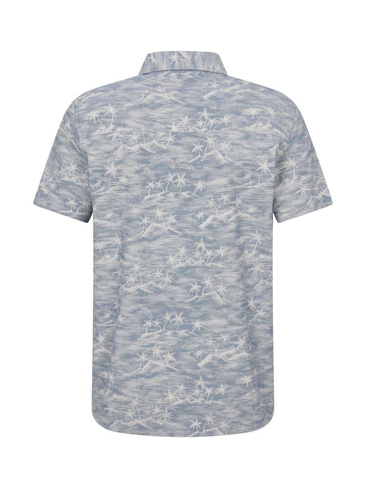 Mountain Warehouse Blue 100% Cotton Tropical Printed Mens Short Sleeved Shirt - Image 3 of 5