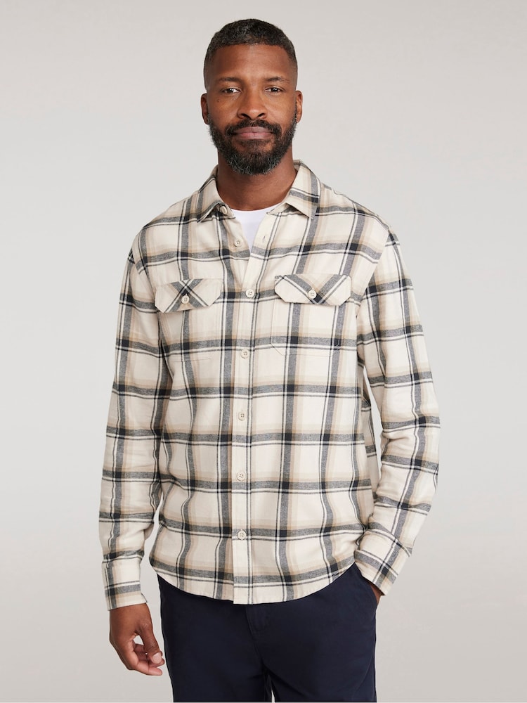 Mountain Warehouse White 100% Cotton Trace Mens Flannel Long Sleeve Shirt - Image 1 of 4