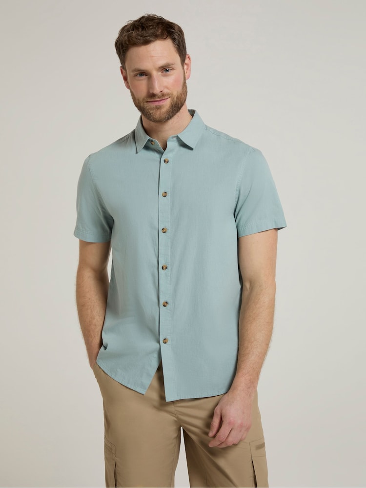 Mountain Warehouse Aqua Blue Weekender Mens 100% Cotton Short Sleeve Shirt - Image 1 of 1