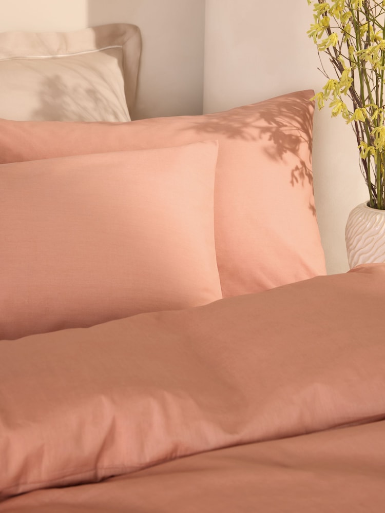Peach Pink Cotton Rich Plain Duvet Cover and Pillowcase Set - Image 2 of 4