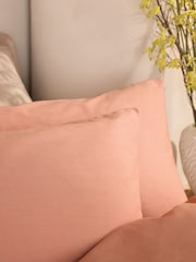 Peach Pink Cotton Rich Plain Duvet Cover and Pillowcase Set - Image 3 of 4
