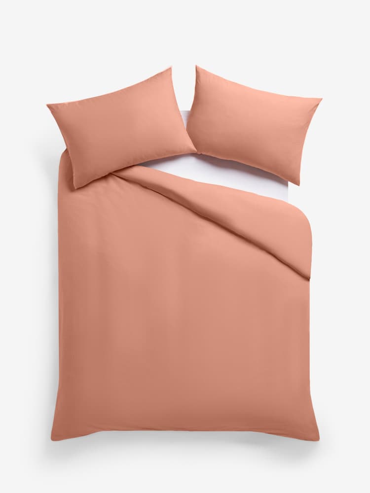 Peach Pink Cotton Rich Plain Duvet Cover and Pillowcase Set - Image 4 of 4