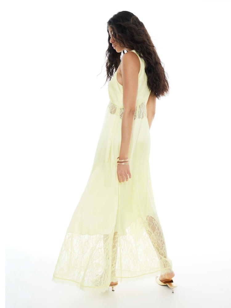 River Island Yellow One Shoulder Lace Satin Maxi Dress - Image 2 of 4