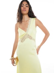 River Island Yellow One Shoulder Lace Satin Maxi Dress - Image 3 of 4