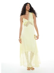River Island Yellow One Shoulder Lace Satin Maxi Dress - Image 4 of 4
