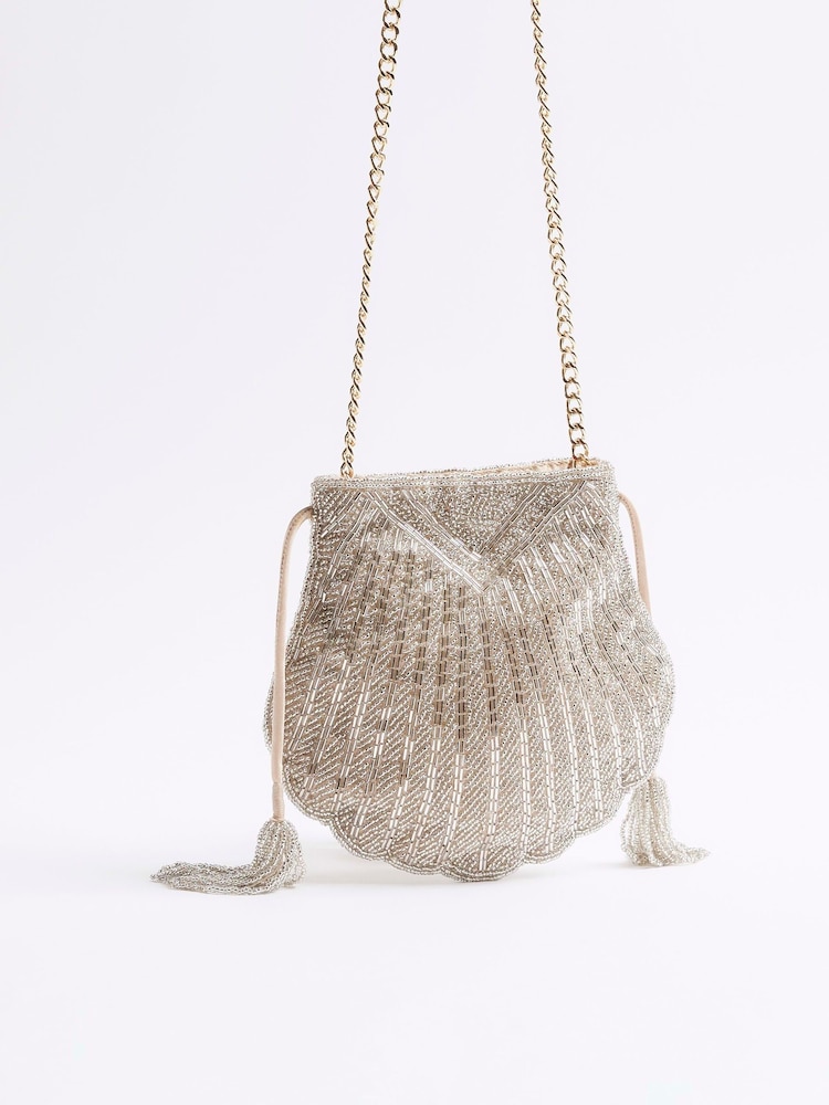 River Island Gold Beaded Shell Shoulder Bag - Image 3 of 6