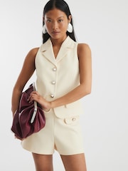 River Island Cream Petite Full Collar Waistcoat - Image 1 of 4