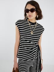 River Island Black Stripe Knot Side T-Shirt - Image 1 of 4