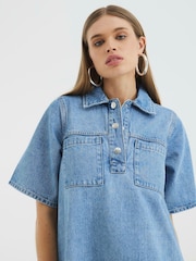 River Island Light Blue 100% Cotton Denim Shirt Collar Dress - Image 4 of 4