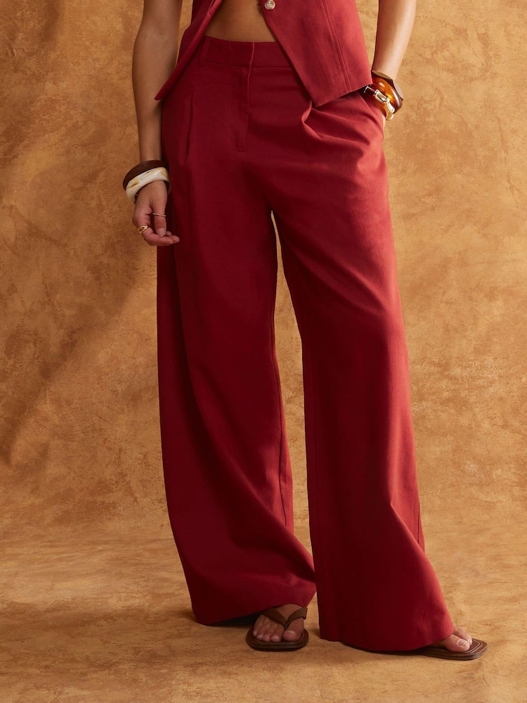 River Island Red Wide Leg Linen Trousers - Image 1 of 4 River Island Red Wide Leg Linen Trousers - Image 1 of 4