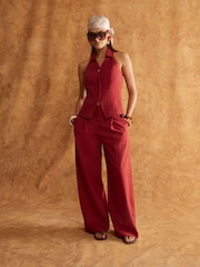 River Island Red Wide Leg Linen Trousers - Image 2 of 4