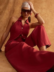 River Island Red Wide Leg Linen Trousers - Image 3 of 4