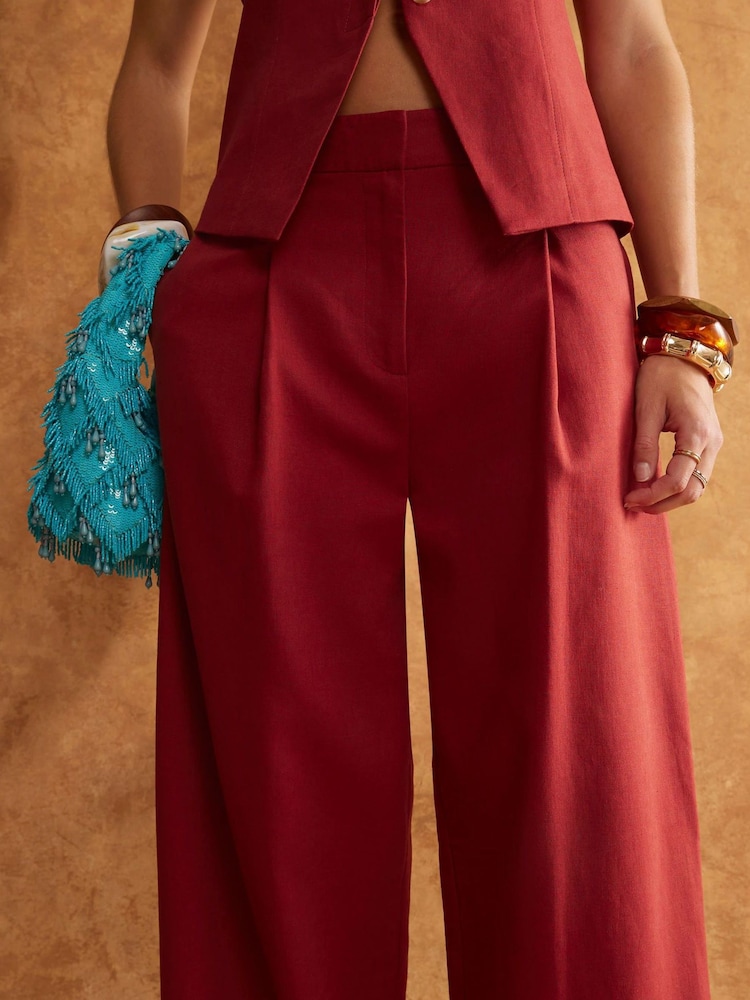 River Island Red Wide Leg Linen Trousers - Image 4 of 4