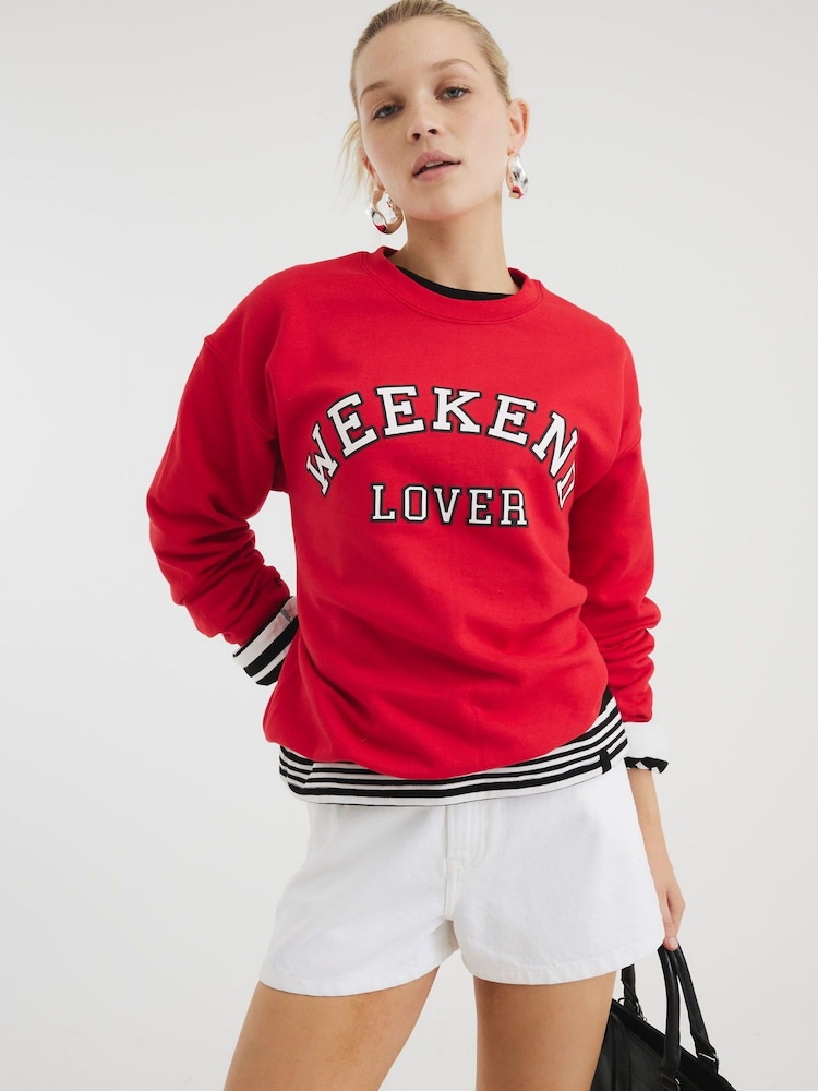 River Island Red Long Sleeve Weekend Sweatshirt - Image 1 of 4