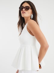 River Island White Textured Plunge Peplum Top - Image 2 of 4
