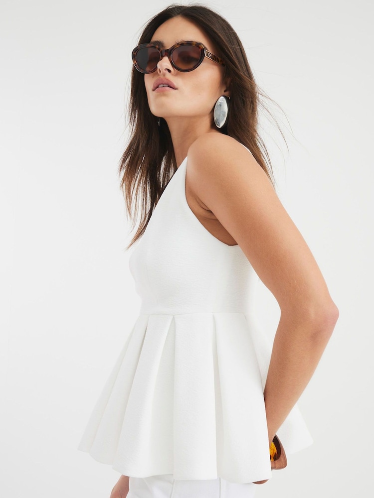 River Island White Textured Plunge Peplum Top - Image 2 of 4