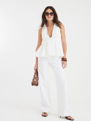 River Island White Textured Plunge Peplum Top - Image 4 of 4