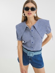River Island Blue Gingham Collared Shirt - Image 1 of 4