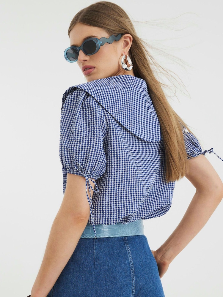 River Island Blue Gingham Collared Shirt - Image 2 of 4