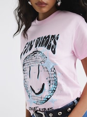 River Island Pink Short Sleeve Disco Smiley 100% Cotton T-Shirt - Image 4 of 4