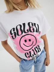 River Island White Soleil Smiley 100% Cotton T-Shirt - Image 2 of 4