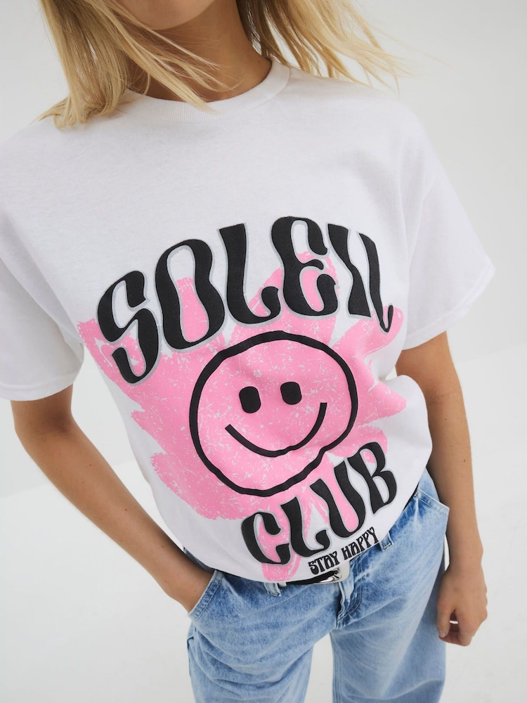River Island White Soleil Smiley 100% Cotton T-Shirt - Image 2 of 4