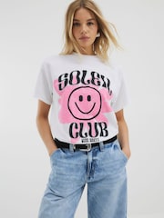River Island White Soleil Smiley 100% Cotton T-Shirt - Image 4 of 4
