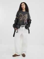 River Island Washed Leopard Bow 100% Cotton T-Shirt - Imagen 3 de 4