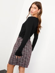 Lipsy Black Petite Mini Boucle 2-in-1 V-Neck Knitted Dress - Image 4 of 4