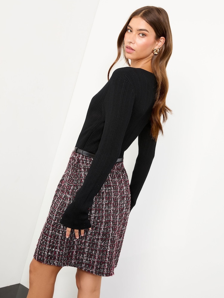 Lipsy Black Petite Mini Boucle 2-in-1 V-Neck Knitted Dress - Image 4 of 4