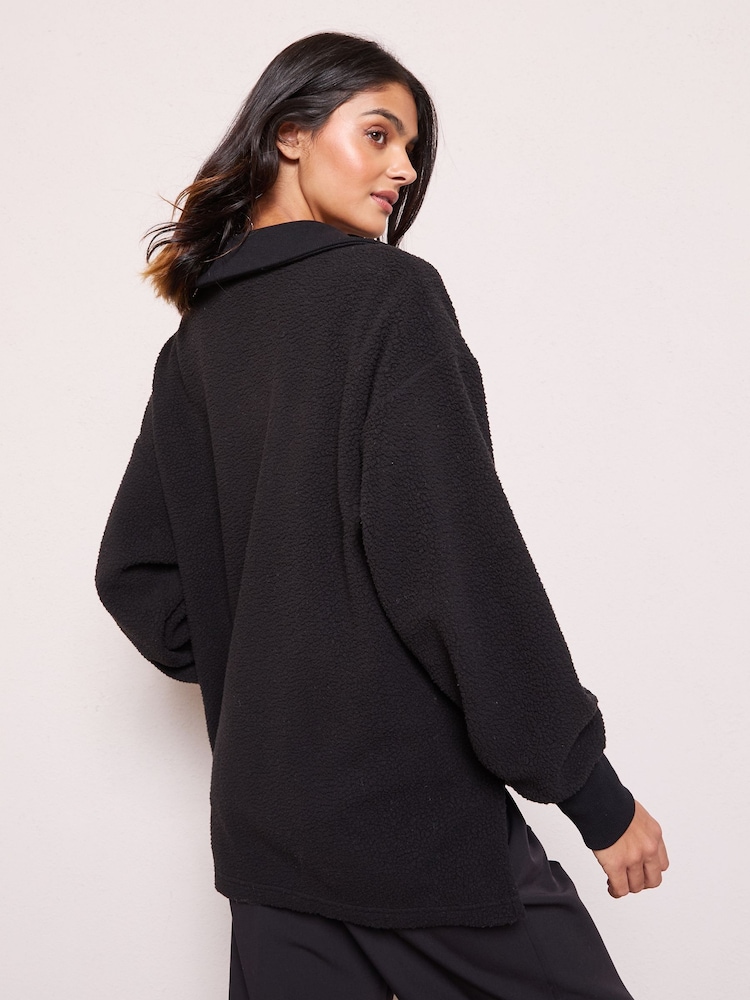 Friends Like These Black Half Zip Borg Sweatshirt - Image 2 of 5