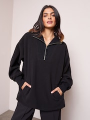 Friends Like These Black Half Zip Borg Sweatshirt - Image 4 of 5