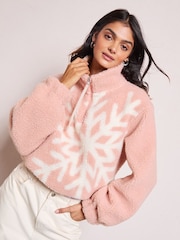 Friends Like These Cream Fairisle Pattern Half Zip Borg Sweatshirt - Image 1 of 5