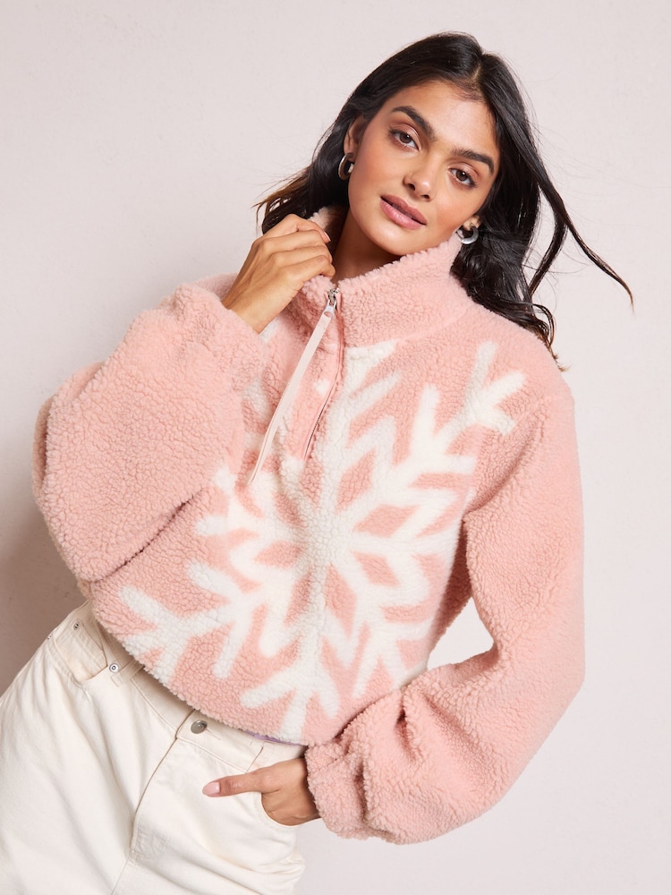 Friends Like These Cream Fairisle Pattern Half Zip Borg Sweatshirt - Image 1 of 5