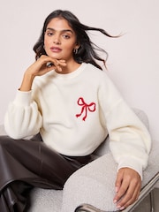 Friends Like These Cream Bow Embroidered Borg Sweatshirt - Image 1 of 4