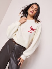 Friends Like These Cream Bow Embroidered Borg Sweatshirt - Image 3 of 4