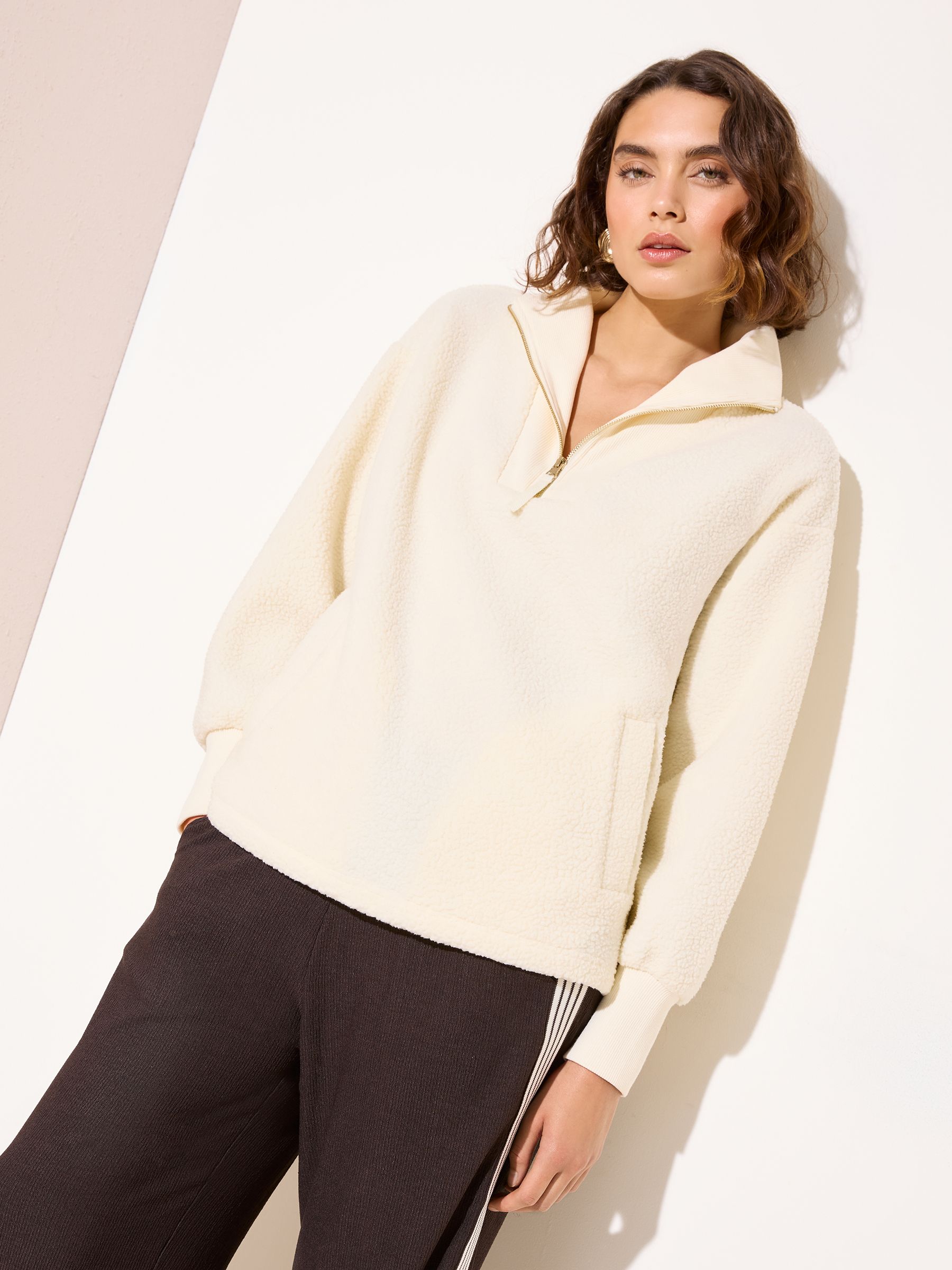 Buy Friends Like These Cream Half Zip Borg Fleece Sweatshirt from