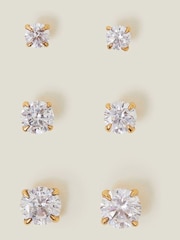 Accessorize Gold 14ct Crystal Stud Earrings 3 Pack - Image 1 of 3