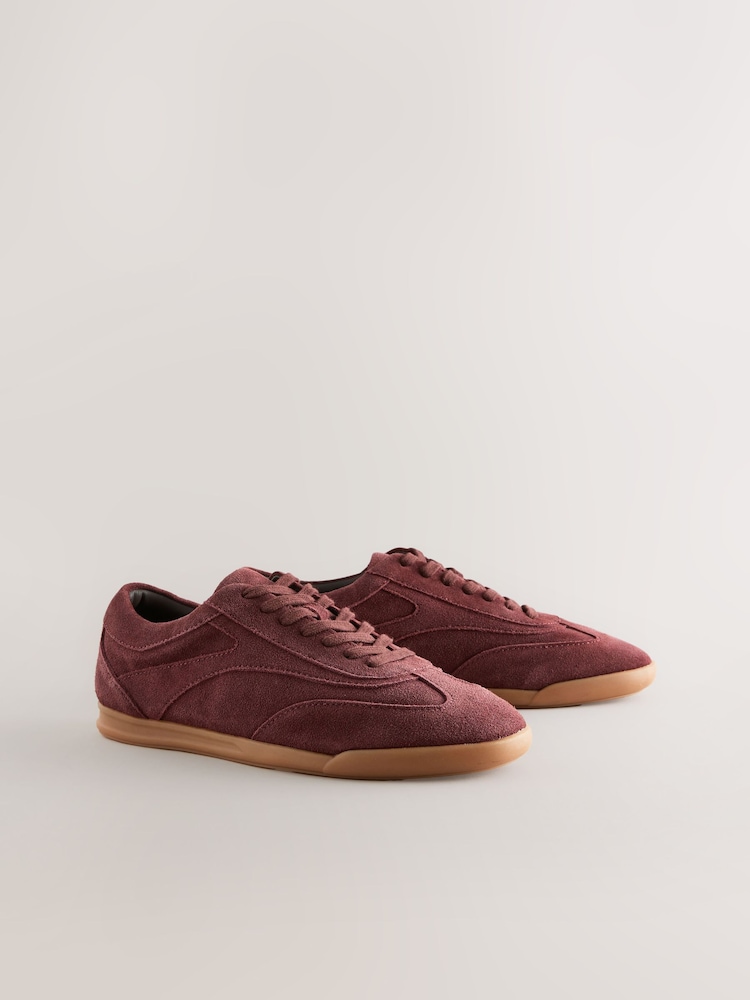 Burgundy Red Slim Sole Suede Smart Casual Trainers - Image 2 of 5